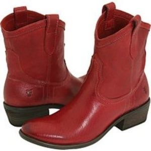 Frye red ankle pull up boots size 9